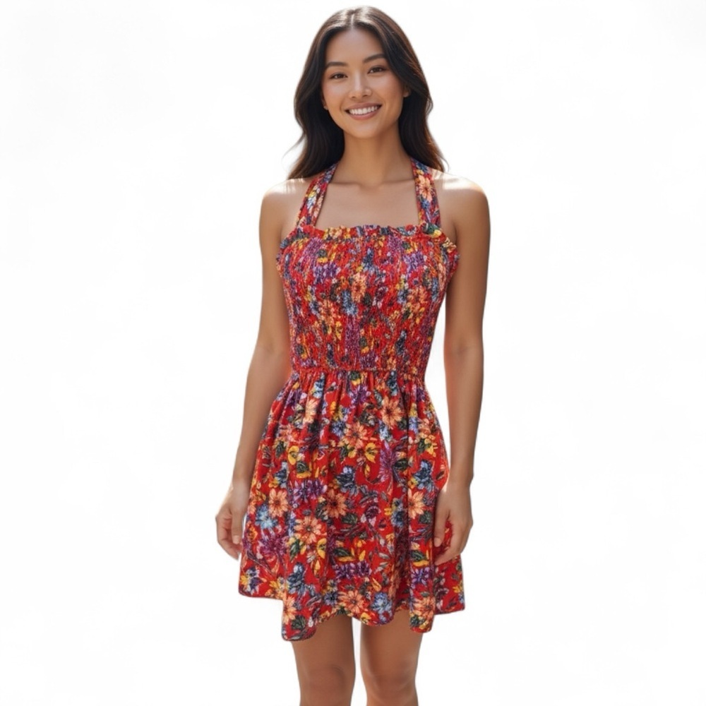 Band Of Gypsies Collective Red Floral Halter Dress Size M